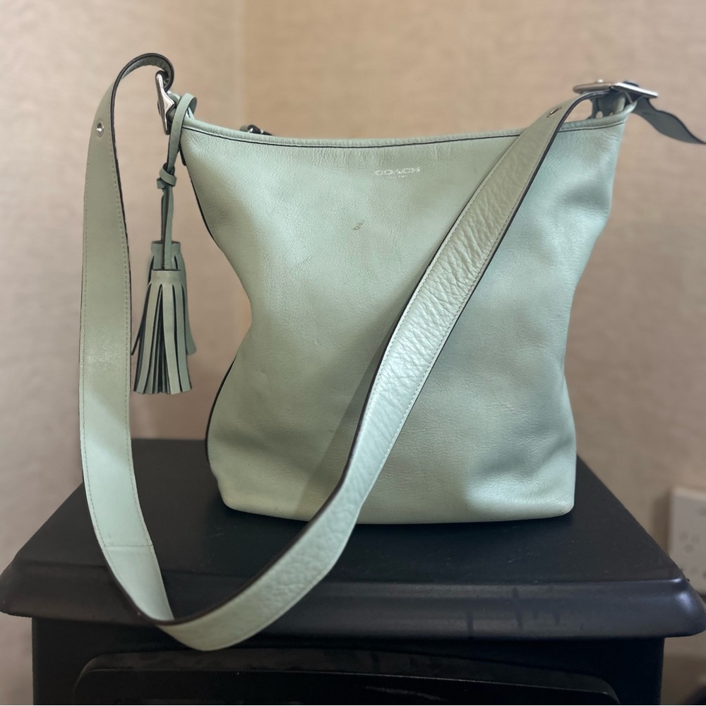 Coach 19889 Leather Legacy Duffle in Mint Green/ Silver 🤍
